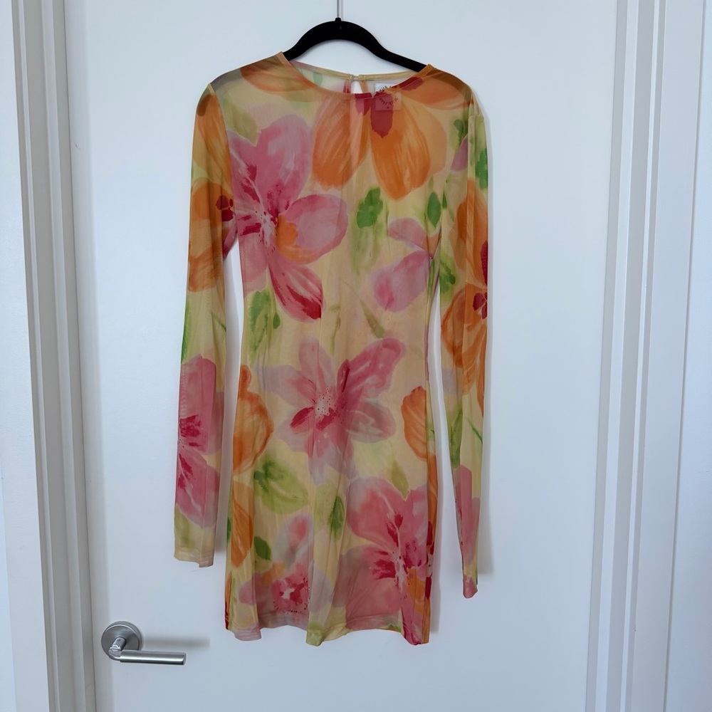 With Jean Floral Sheer Long Sleeve Mini Dress